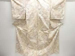 切りばめ風　枝梅に牡丹模様織り出し十日町紬単衣着物